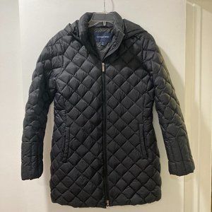 Lands' End Packable Down Coat with Removable Hood, Black, Size S